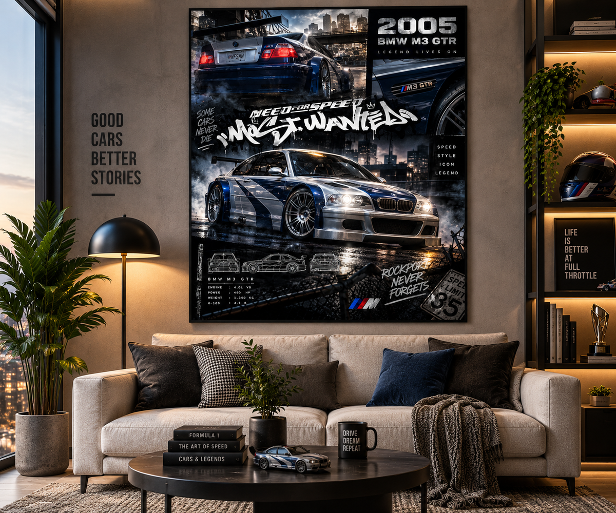 Car Metal Poster | 2005 BMW M3 GTR Need for Speed Metal Poster – Iconic Racing Game Wall Art