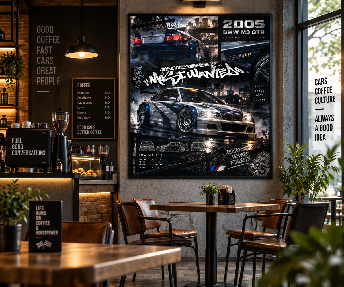 Car Metal Poster | 2005 BMW M3 GTR Need for Speed Metal Poster – Iconic Racing Game Wall Art